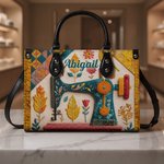 Personalised Sewing Machine PU Leather Large Tote Bag with Name and Shoulder Strap Birthday Gift for Woman Sewing Lover