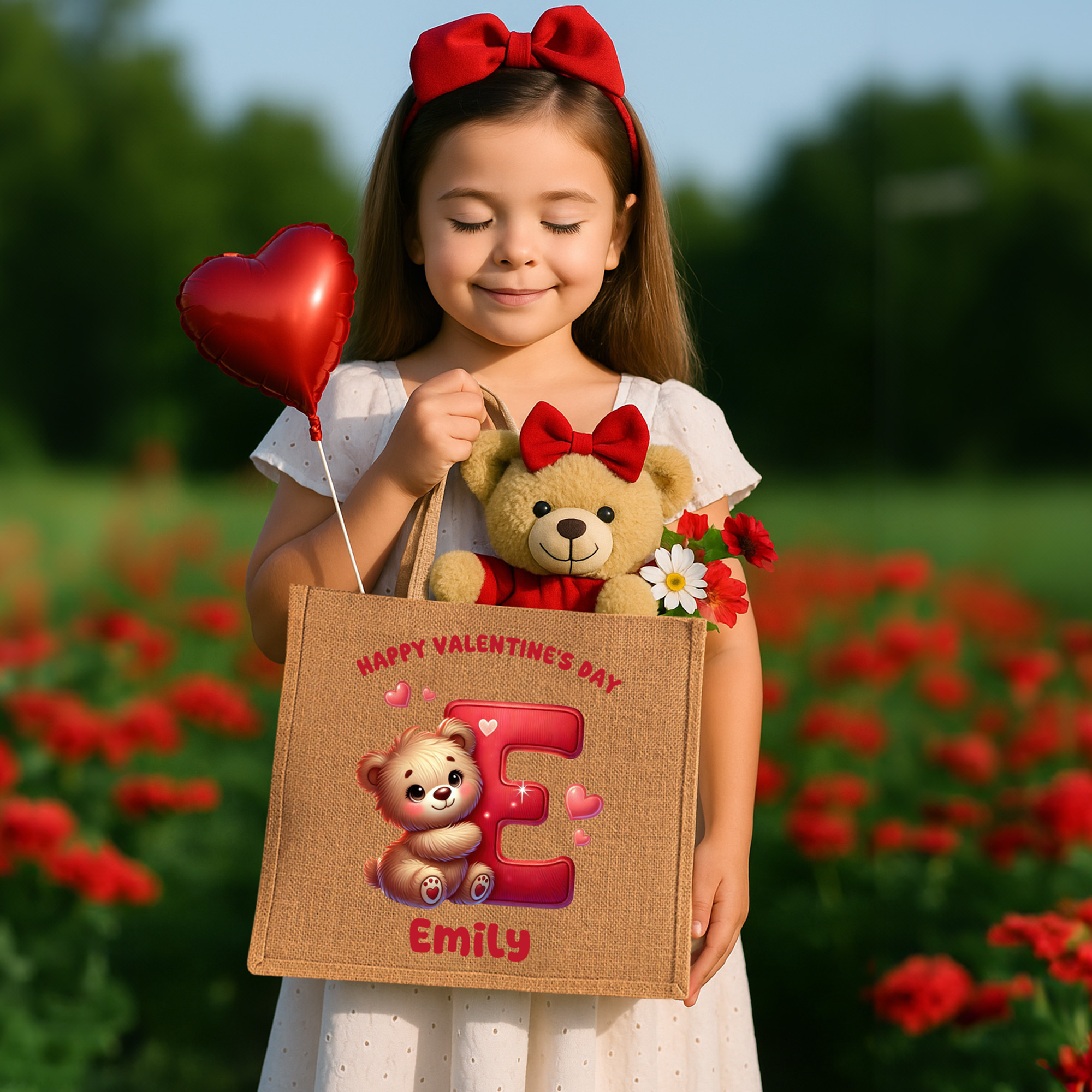 Sac en toile de jute personnalisé avec nom et initiale pour une utilisation quotidienne Cadeau de Saint-Valentin pour les enfants