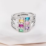 Personalized Dainty Sterling Silver Ring with 1-6 Birthstones and Name Anniversary Mother's Day Gift for Grandma Mom Wife