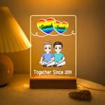 Personalised Together Since Year Cartoon Couple LED Night Light with Names and Wooden Base Home Decor Anniversary Birthday Gift for Couples