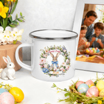 Personalized Cute Wreath Easter Bunny 12 oz Enamel Mug with Name Easter Birthday Gift for Kids
