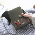 Personalised Rose Initial Tri-Fold PU Leather Wristlet Wallet with Name and Card Holder Birthday Valentine's Day Gift for Women Wife