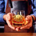 Personalised Golden 3D Badge Initial Name 10 oz Rock Whiskey Glass Old Fashioned Birthday Gift for Man Bartender Whiskey Enthusiast