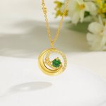 Personalized Zircon Moon Star Necklace with Birthstone Dainty Jewelry Birthday Anniversary Valentine's Day Gift for Women Her