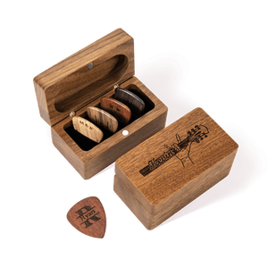 Personalisierte Holz Magnet Aufbewahrungsbox mit Plektren graviertem Text und Symbol Geburtstag Geschenk für Musiker Gitarrist
