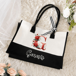 Personalized Large Capacity Red Rose Initial Canvas Tote Bag with Name Travel Essentials Valentine's Day Birthday Gift for Women