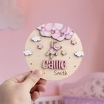 Personalized Teddy Bear Footprints Wooden Baby Announcement Sign with Name and Birth Stats Baby Shower Gift for Newborns Expectant Parents