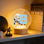 Veilleuse LED personnalisée avec initiales du nom et base en bois pour joueur de hockey sur glace Cadeau d'anniversaire pour les amoureux des joueurs de hockey