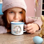 Personalized Cute Wreath Easter Bunny 12 oz Enamel Mug with Name Easter Birthday Gift for Kids