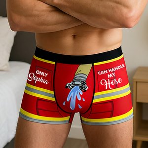 Personalised Fun Firefighter Design Men's Boxer Brief Underwear with Name Birthday Valentine's Day Christmas Gift for Husband Boyfriend