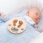 Personalized Teddy Bear Footprints Wooden Baby Announcement Sign with Name and Birth Stats Baby Shower Gift for Newborns Expectant Parents
