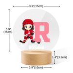Veilleuse LED personnalisée avec initiales du nom et base en bois pour joueur de hockey sur glace Cadeau d'anniversaire pour les amoureux des joueurs de hockey