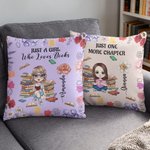 Personalized Cartoon Reading Character Birth Flower Soft Throw Pillow Cover with Name and Quote Home Decor Birthday Gift for Women Girls