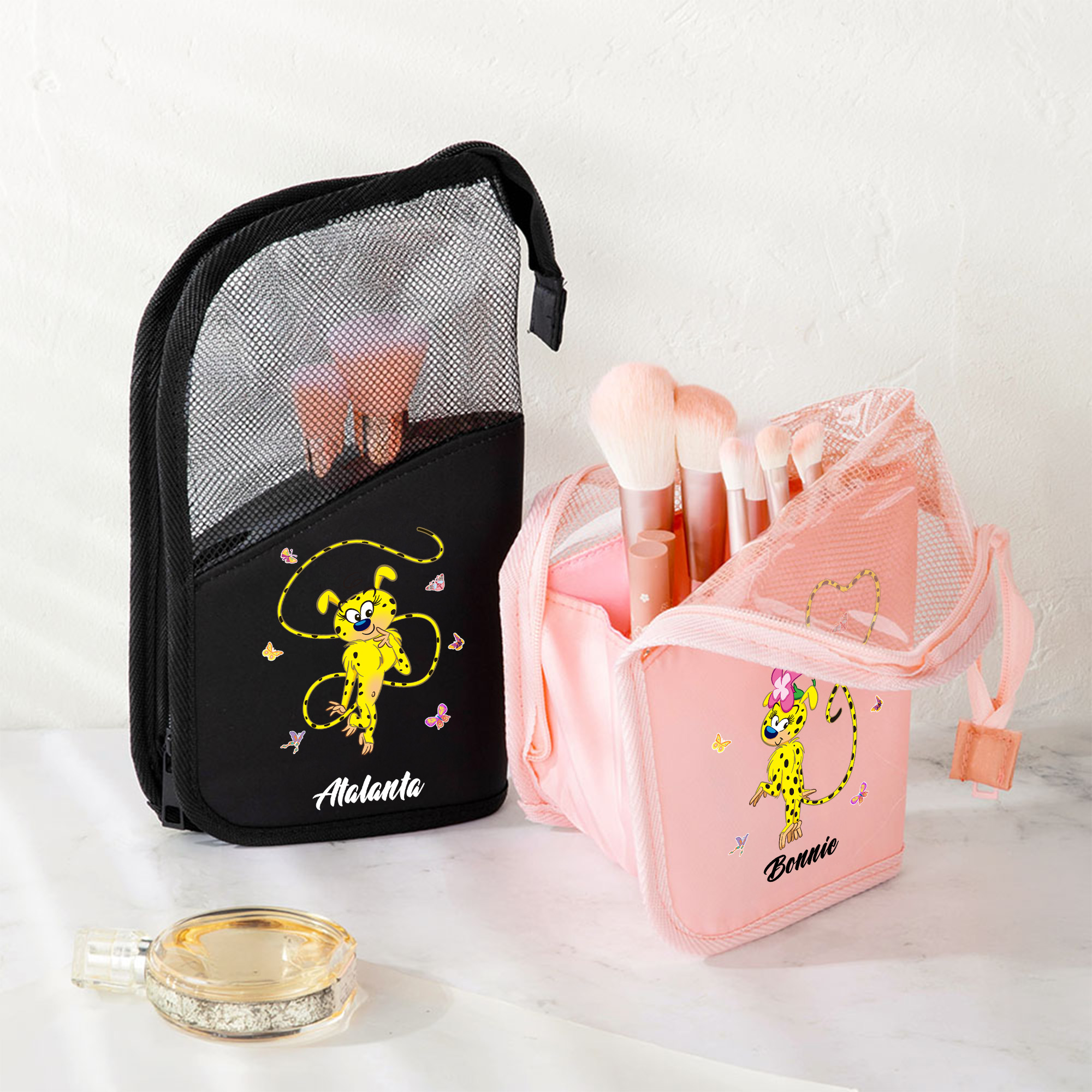 Set de pinceaux de maquillage personnalisé avec nom et 10 pinceaux de maquillage Cadeau d'anniversaire pour les femmes | Callie × Marsupilami®.