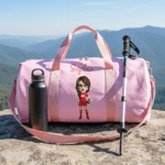 Personalised Cartoon Basketball Soccer Sports Girl Striped Travel Duffel Bag with Name and Shoulder Strap Birthday Gift for Girl Sport Lover