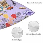 Personalized Cartoon Reading Character Birth Flower Soft Throw Pillow Cover with Name and Quote Home Decor Birthday Gift for Women Girls