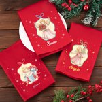 Tovagliolo riutilizzabile personalizzato in cotone con nome e angelo di Natale decorazione festiva per la tavola regalo di Natale per famiglia e amici
