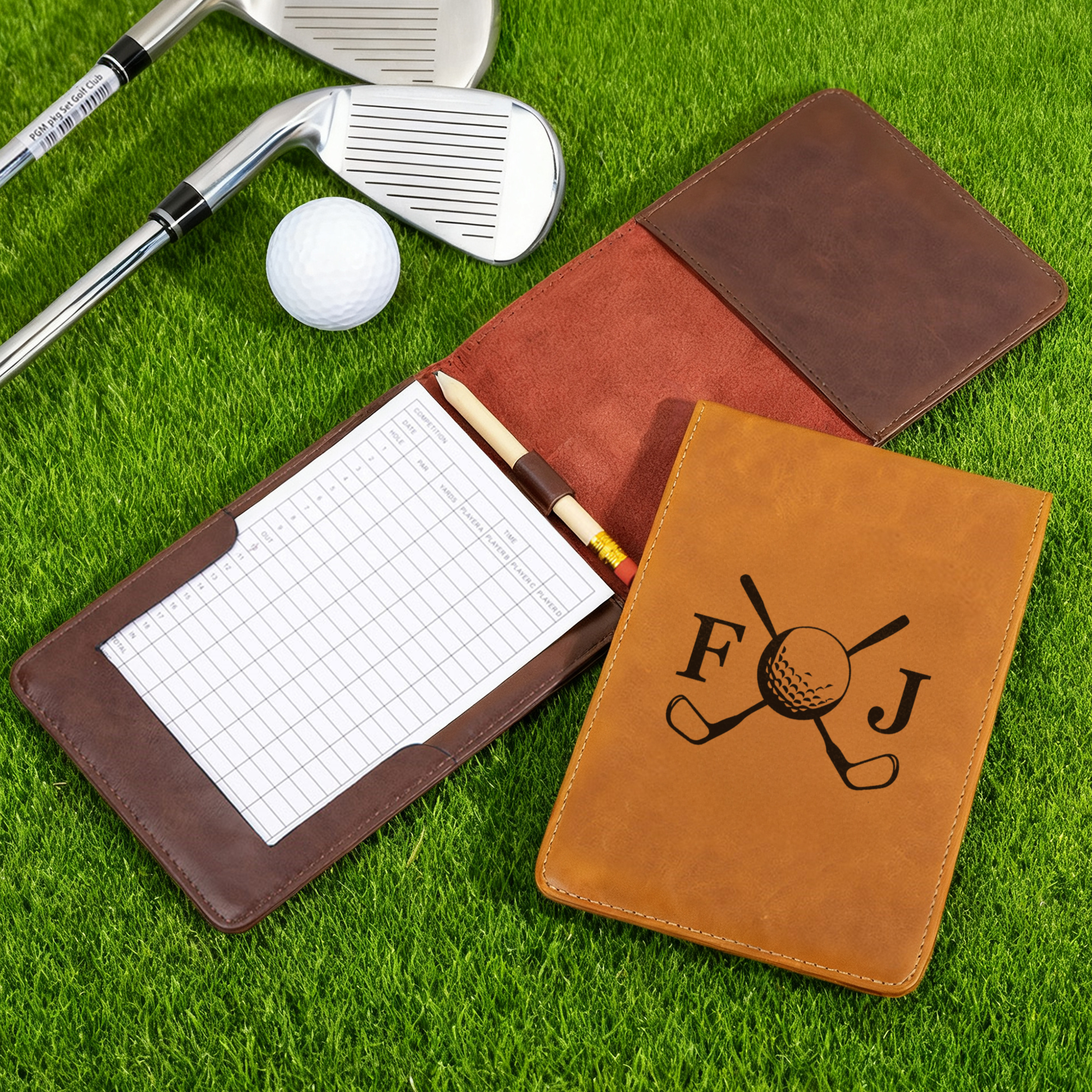 Porte carte de score de golf en cuir PU avec monogramme personnalisé Entraînement quotidien Journée de jeu Cadeau pour joueurs de golf Entraîneurs
