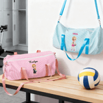 Personalised Cartoon Basketball Soccer Sports Girl Striped Travel Duffel Bag with Name and Shoulder Strap Birthday Gift for Girl Sport Lover