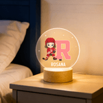 Veilleuse LED personnalisée avec initiales du nom et base en bois pour joueur de hockey sur glace Cadeau d'anniversaire pour les amoureux des joueurs de hockey