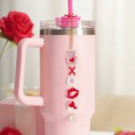 Personalized Bear Red Lips Tumbler Charm with Letter Straw Accessories for 20 oz to 40 oz Stanley Tumbler Valentine's Day Gift for Couple