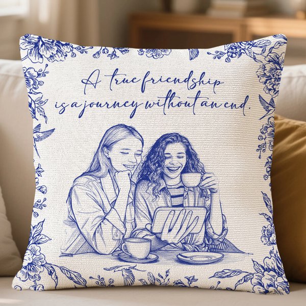 Personalized Toile De Jouy Photo Pen Drawing Soft Throw Pillow Cover with Text Home Decor Birthday Anniversary Bride Party Gift for Besties