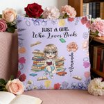 Personalized Cartoon Reading Character Birth Flower Soft Throw Pillow Cover with Name and Quote Home Decor Birthday Gift for Women Girls
