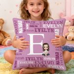 Personalisierte Cartoon-Charakter Wort Wolke werfen Kissenbezug mit Initial und Namen Home Decor Geburtstag Jahrestag Geschenk für Familie Kinder