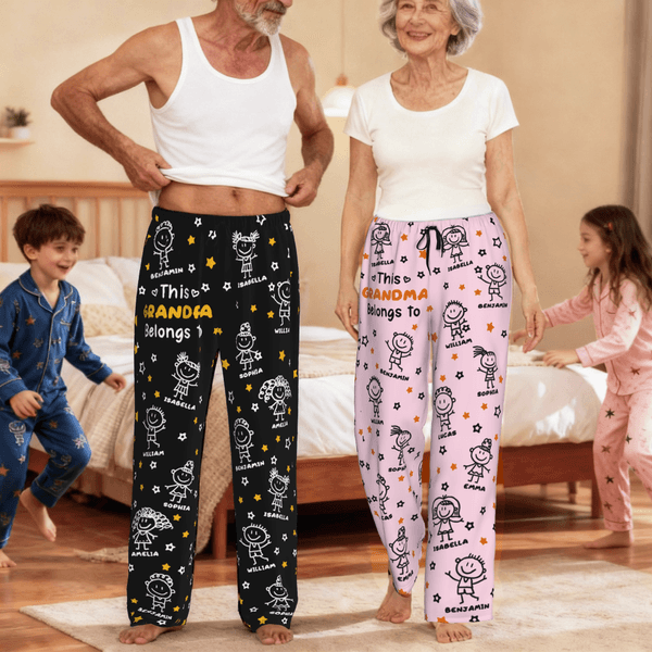 Personalized Simple Kid Line Drawing Pajama Pants with Name and Pocket Daily Wear Birthday Anniversary Gift for Grandparents Parents Family