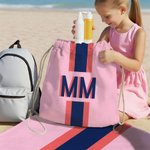 Sac de plage à cordon personnalisé Multicolore Monogramme Rayures Sac de plage à cordon Vacances d'été Voyage Essentiels Cadeau d'anniversaire pour Elle