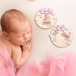 Personalized Teddy Bear Footprints Wooden Baby Announcement Sign with Name and Birth Stats Baby Shower Gift for Newborns Expectant Parents