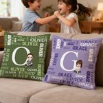 Personalisierte Cartoon-Charakter Wort Wolke werfen Kissenbezug mit Initial und Namen Home Decor Geburtstag Jahrestag Geschenk für Familie Kinder