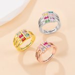 Personalized Dainty Sterling Silver Ring with 1-6 Birthstones and Name Anniversary Mother's Day Gift for Grandma Mom Wife