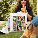 Personalized 1-2 Pet Paw Print 9-Slot Large Capacity Canvas Tote Bag with Name and Initial Birthday Gift for Pet Lovers Owners