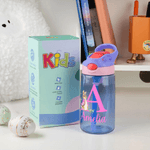 Personalized Cute Peter Rabbit Initial 16 oz Kid Water Bottle with Name and Silicone Straw Outdoors Birthday Easter Gift for Kids