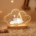 Personalised Wreath Animals Star Initial Acrylic LED Night Light with Name and Wooden Base Nursery Decor Birthday Gift for Kids