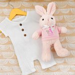 Personalized T-shirt Bow Bunny Plush Easter Bunny Stuffed Toy with Initial and Name Easter Gift for Newborns Kids