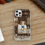 Personalized Bookshelf Cartoon Character iPhone Case with Name Birthday Gift for Book Lovers Women