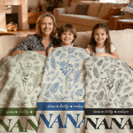 Personalised Multicolour Birth Flower Soft Throw Blanket with Name Home Decor Birthday Christmas Gift for Mom Grandmother