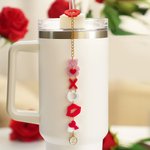 Personalized Bear Red Lips Tumbler Charm with Letter Straw Accessories for 20 oz to 40 oz Stanley Tumbler Valentine's Day Gift for Couple