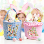 Personalised Cute Flower Peter Rabbit Easter Basket with Name and Initial Easter Eggs Hunting Party Favor Gift for Boys Girls