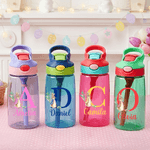 Personalized Cute Peter Rabbit Initial 16 oz Kid Water Bottle with Name and Silicone Straw Outdoors Birthday Easter Gift for Kids