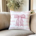 Personalisierte rosa Coquette Bogen weiche Trow Kissenbezug mit Namen Home Decor Urlaub Geschenk für FrauenFreunde