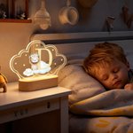 Personalised Wreath Animals Star Initial Acrylic LED Night Light with Name and Wooden Base Nursery Decor Birthday Gift for Kids