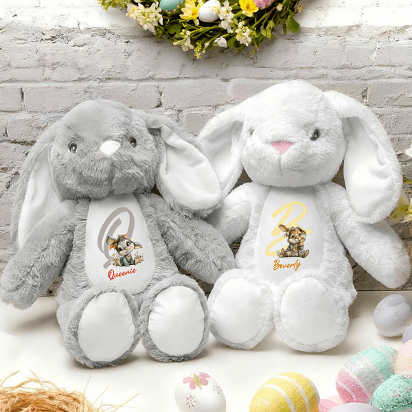 Personalized Cute Rabbit Plush Easter Bunny Stuffed Toy with Initial and Name Easter Gift for Newborns Kids