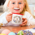 Personalized Cute Wreath Easter Bunny 12 oz Enamel Mug with Name Easter Birthday Gift for Kids