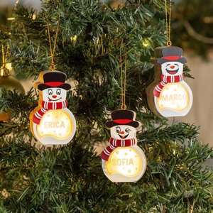 Addobbo natalizio personalizzato in legno a forma di pupazzo di neve con luce LED e nome regalo ideale per Natale per bambini e famiglia