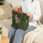 Personalized Birth Flower Corduroy Large Capacity Tote Bag with Name Daily Use Birthday Gift for Women