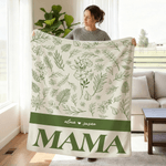 Personalised Multicolour Birth Flower Soft Throw Blanket with Name Home Decor Birthday Christmas Gift for Mom Grandmother