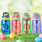 Personalized Cute Peter Rabbit Initial 16 oz Kid Water Bottle with Name and Silicone Straw Outdoors Birthday Easter Gift for Kids